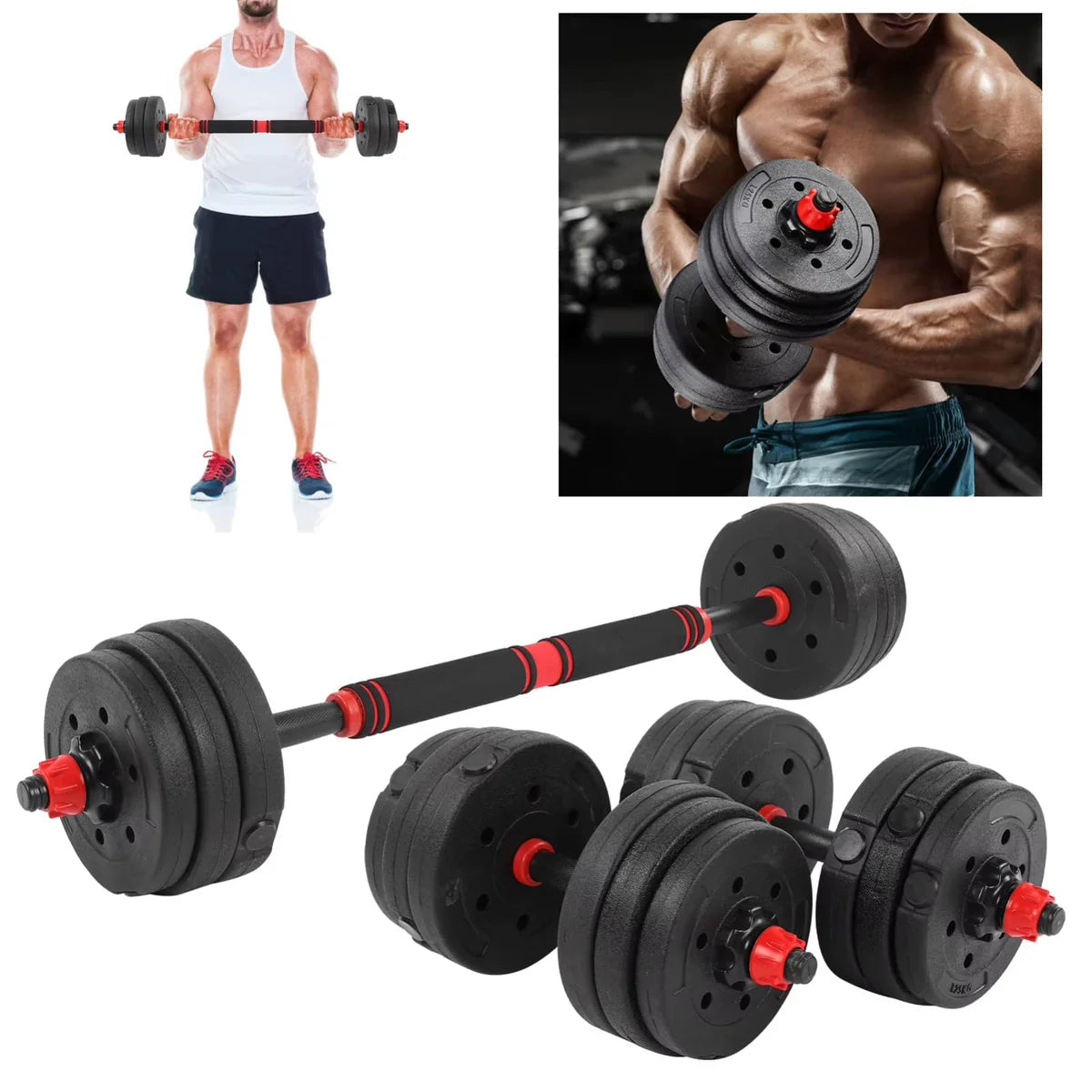 Kit pesas 40 libras PRO Multifuncional + barra larga 1,40 M 💪🏽